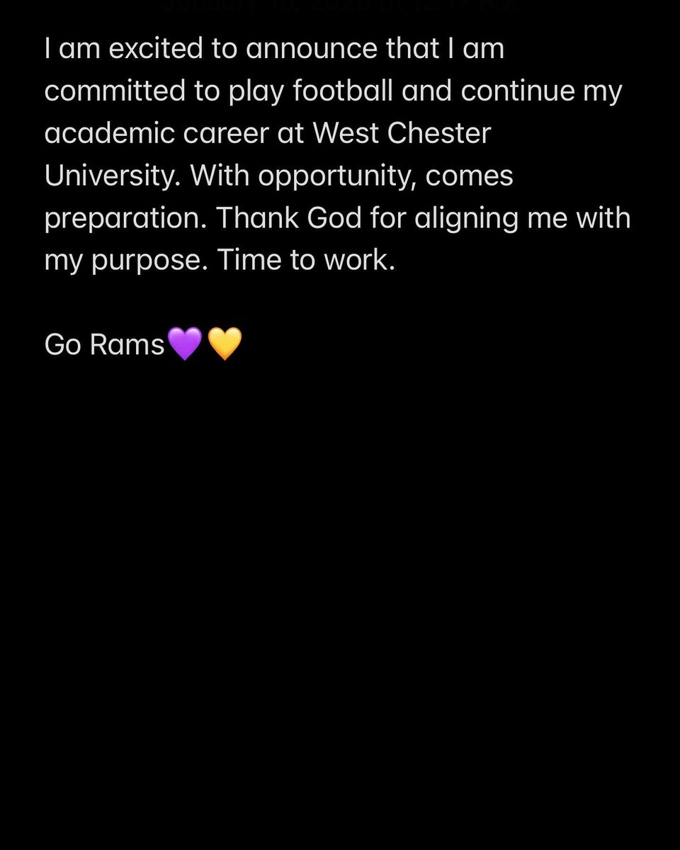 COMMITTED💜💛 #gorams🐏 <a href="/coachzwaan/">Bill Zwaan Sr Retired</a> <a href="/CoachJCurry/">Justin Curry</a> <a href="/WCUGoldenRamsFB/">West Chester Golden Rams Football</a>