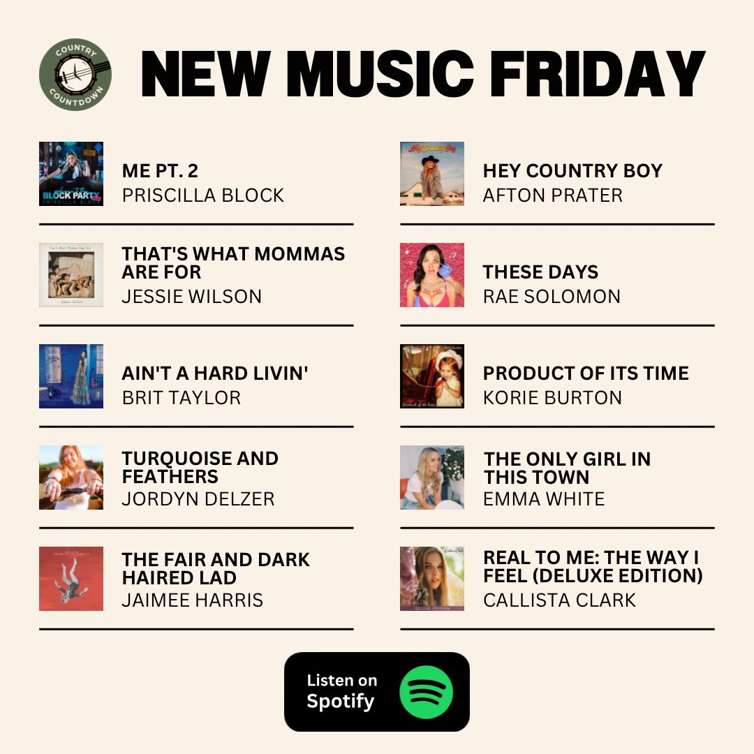 Country Countdown (@ccplaylist_) on Twitter photo This week’s edition features new music from <a href="/KendraKMusic/">Kendra Kay</a>, <a href="/iamAmandaKate/">Amanda Kate Ferris</a>, <a href="/alanaspringstn/">Alana Springsteen</a>, Jessie Wilson, <a href="/AftonMusic/">Afton Prater</a>, @jordyndelzer, <a href="/erinenderlin/">Erin Enderlin</a>, <a href="/BrettynRose/">Brettyn Rose</a>, <a href="/WalkerCounty/">Walker County</a>, <a href="/tigirlily/">Tigirlily Gold</a>, @koriebmusic, <a href="/Maxjacksonmusic/">Max Jackson</a> and more! This week’s edition features new music from <a href="/KendraKMusic/">Kendra Kay</a>, <a href="/iamAmandaKate/">Amanda Kate Ferris</a>, <a href="/alanaspringstn/">Alana Springsteen</a>, Jessie Wilson, <a href="/AftonMusic/">Afton Prater</a>, @jordyndelzer, <a href="/erinenderlin/">Erin Enderlin</a>, <a href="/BrettynRose/">Brettyn Rose</a>, <a href="/WalkerCounty/">Walker County</a>, <a href="/tigirlily/">Tigirlily Gold</a>, @koriebmusic, <a href="/Maxjacksonmusic/">Max Jackson</a> and more!