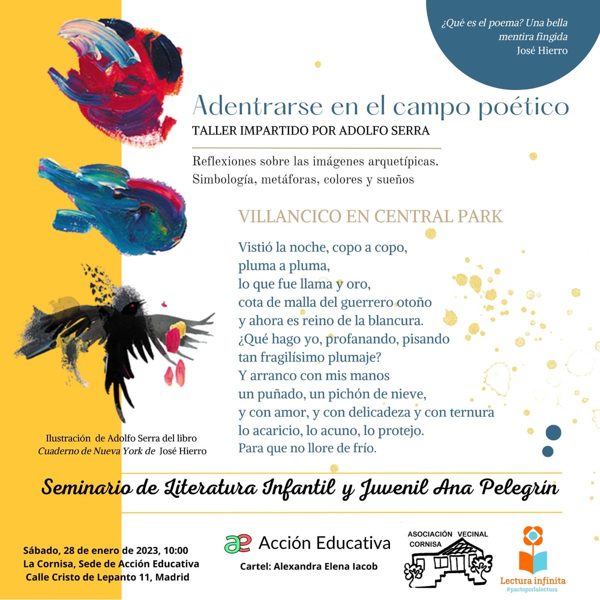 28 de Enero taller de plástica impartido por Adolfo Serra. Para socias e interesadas en poesía en ilustración. 
#accioneducativa #adolfoserra #lacornisa #seminarioliteraturaanapelegrin