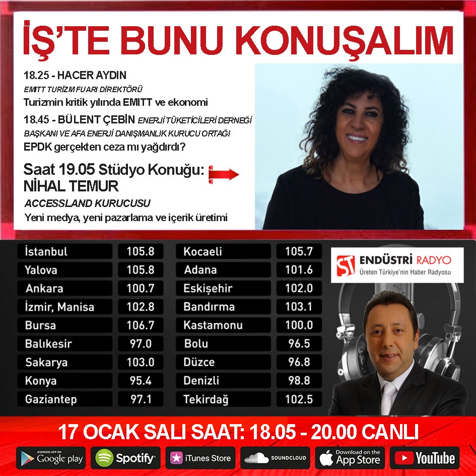 ÇetinÜnsalan (@cetinunsalantv) on Twitter photo ÇETİN ÜNSALAN İLE İŞ’TE BUNU KONUŞALIM ENDÜSTRİ RADYO’DA...
Turizm sektörünün kritik yılında EMITT ve ekonomi; EPDK gerçekten ceza mı yağdırdı? Yeni medya, yeni pazarlama ve içerik üretimi <a href="/stendustriradyo/">ST Endüstri Radyo</a> <a href="/accessland_live/">Accessland</a> <a href="/emitt_istanbul/">Emitt Istanbul</a> <a href="/enerjituder/">Enerji Tüketicileri Derneği / ETÜDER</a> <a href="/AfaEnerji/">AFA Enerji</a> <a href="/reelpiyasalar/">ReelPiyasalar</a> ÇETİN ÜNSALAN İLE İŞ’TE BUNU KONUŞALIM ENDÜSTRİ RADYO’DA...
Turizm sektörünün kritik yılında EMITT ve ekonomi; EPDK gerçekten ceza mı yağdırdı? Yeni medya, yeni pazarlama ve içerik üretimi <a href="/stendustriradyo/">ST Endüstri Radyo</a> <a href="/accessland_live/">Accessland</a> <a href="/emitt_istanbul/">Emitt Istanbul</a> <a href="/enerjituder/">Enerji Tüketicileri Derneği / ETÜDER</a> <a href="/AfaEnerji/">AFA Enerji</a> <a href="/reelpiyasalar/">ReelPiyasalar</a>