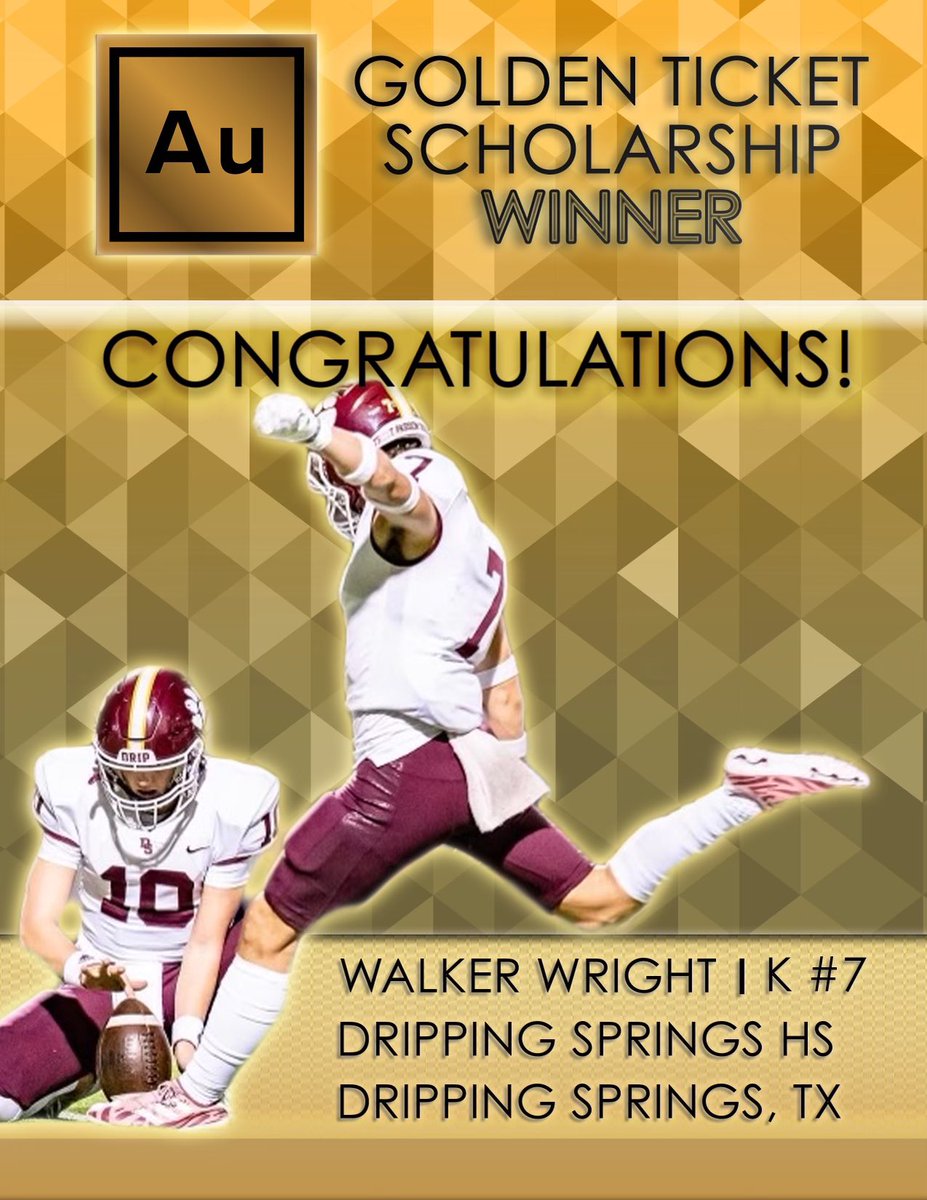 Our second Au Golden Ticket Scholarship Winner is Walker Wright from Dripping Springs High School! He has shown dedication and excellence in football and academics. Way to go <a href="/Walker_Wright14/">Walker Wright</a> <a href="/DripFB/">Dripping Springs HS Football</a> <a href="/CoachGZimmerman/">Galen Zimmerman</a> #Au