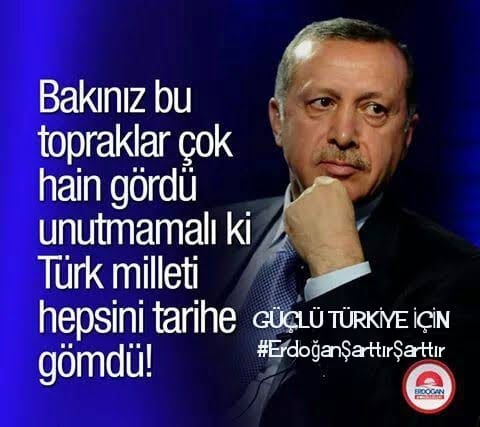 MHP Lideri Devlet Bahçeli:
Gelin, Cumhurbaşkanımız Recep Tayyip Erdoğan'ın etrafında tek yumruk olalım.
Onu sahiplenelim ve yeni bir sayfa açalım. Gelin bu şerefe ortak olun, güç birliği yapalım.' 

ÇARESİZ ZÜBÜKLER'e karşı Diri olalım

GÜÇLÜ TÜRKİYE İÇİN  
#ErdoğanŞarttırŞarttır