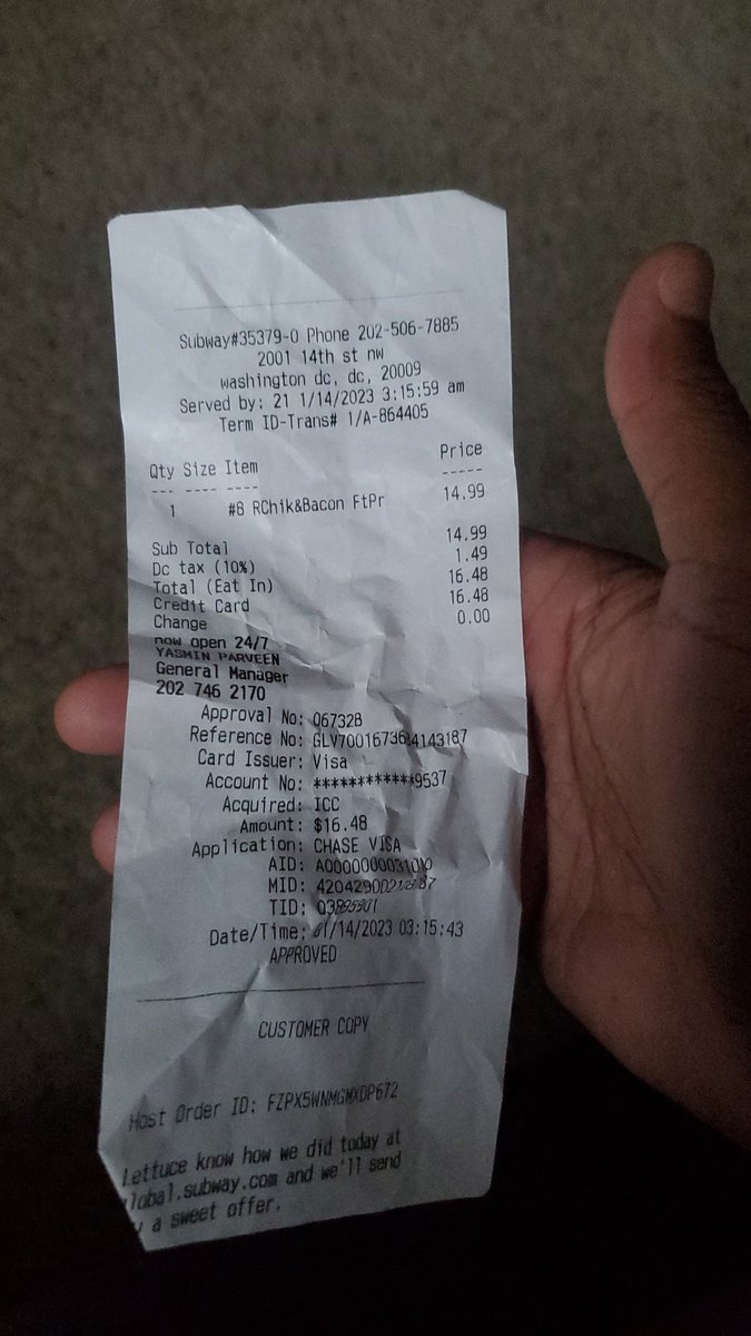 CMarxDaSpots's tweet image. Be careful with what you order from this @subway I'm pretty sure I'm not the only person they have been upcharging. I never asked for extra meat. 
Customer service wasn't any help either.   @SUBWAY @SubwayCustomer @washingtondc @bbb_us  @washingtonian