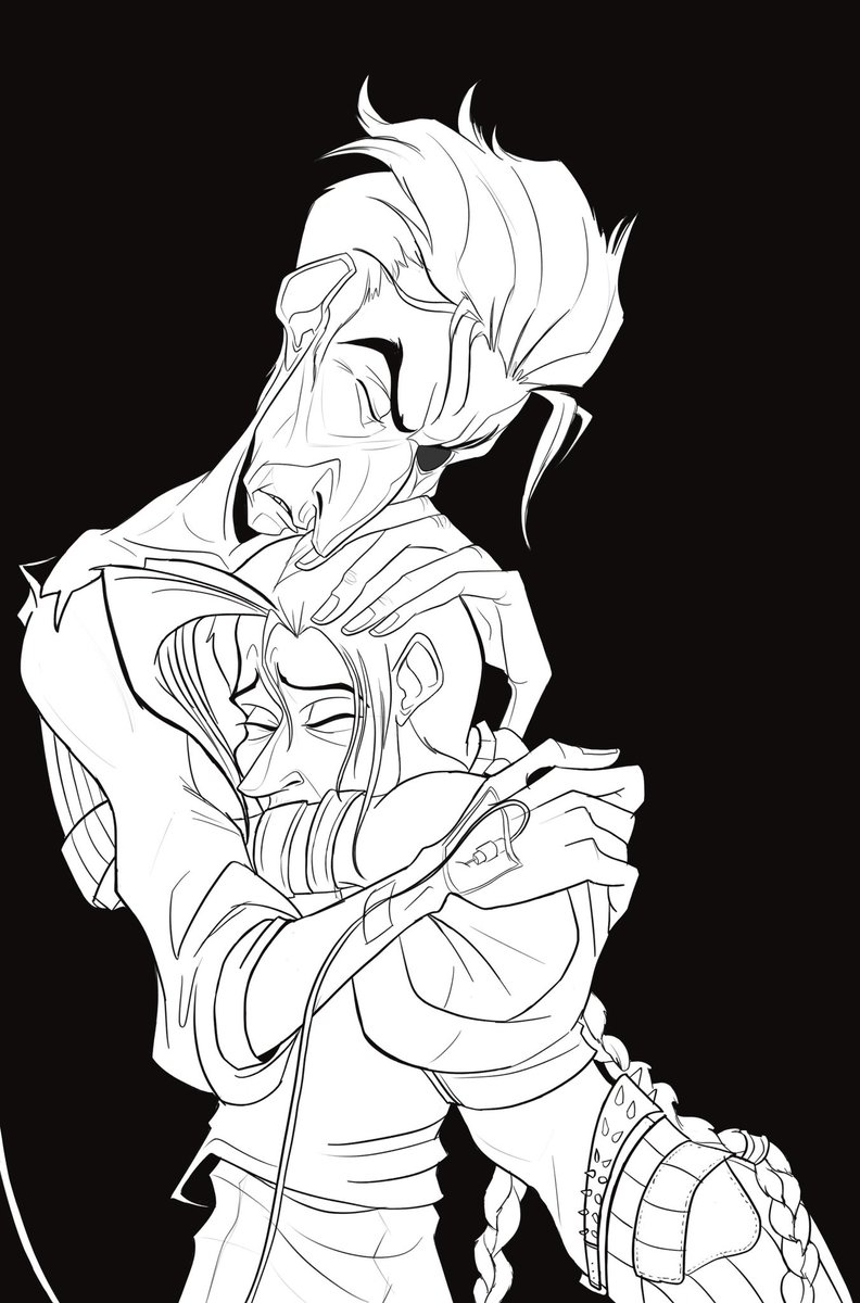 (Work in Progress) #Jinx #Silco #Arcane #arcaneseason2 #au #imsorry #wip #reunited #reunion #fatheranddaughter #leagueoflegends #leagueoflegendsfanart #riotgames #shimmer #zaun #hug #embrace #fanart #art #linedrawing #tears #digitalart