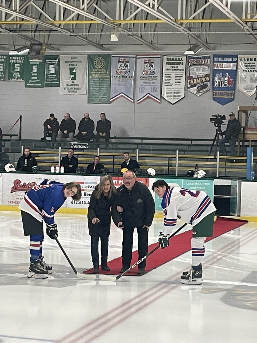 Official face off with the EOJHL chairman of the board Sylvain Dignard and mayor of Arnprior Lisa McGee
