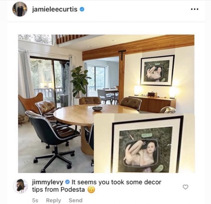 Jamie Lee Curtis Posts A Picture Of A Naked Child Stuffed Inside A Plastic  Bin Hanging On Her Wall, And Users Are Now Saying She Has 