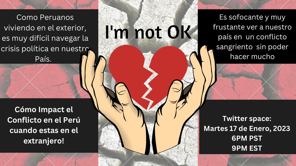 ANUCIO 🇵🇪📢 Unete a los científicos peruanos que vivimos en el extranjero a una conversación sobre: Cómo impacta la crisis política en el Perú cuando vives en el exterior? 
Considere amplificar el mensaje y atender
Mañana 6PM PST/ 9PM EST in Twitter Space