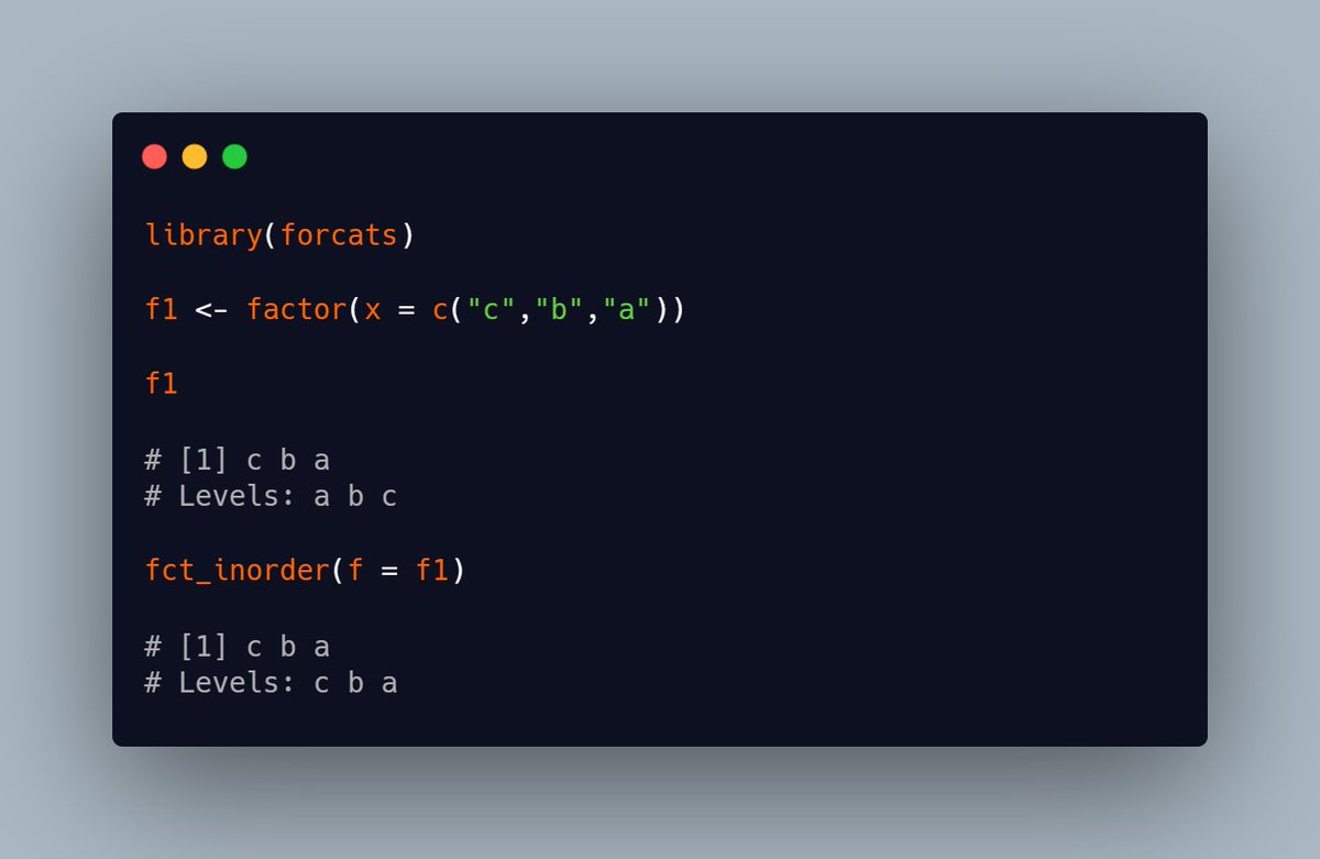 vbfelix's tweet photo. fct_inorder() allows us to order our factor by the order of appearance of the levels

#forcats #tidyverse #rstats https://t.co/LshWWPe5jP