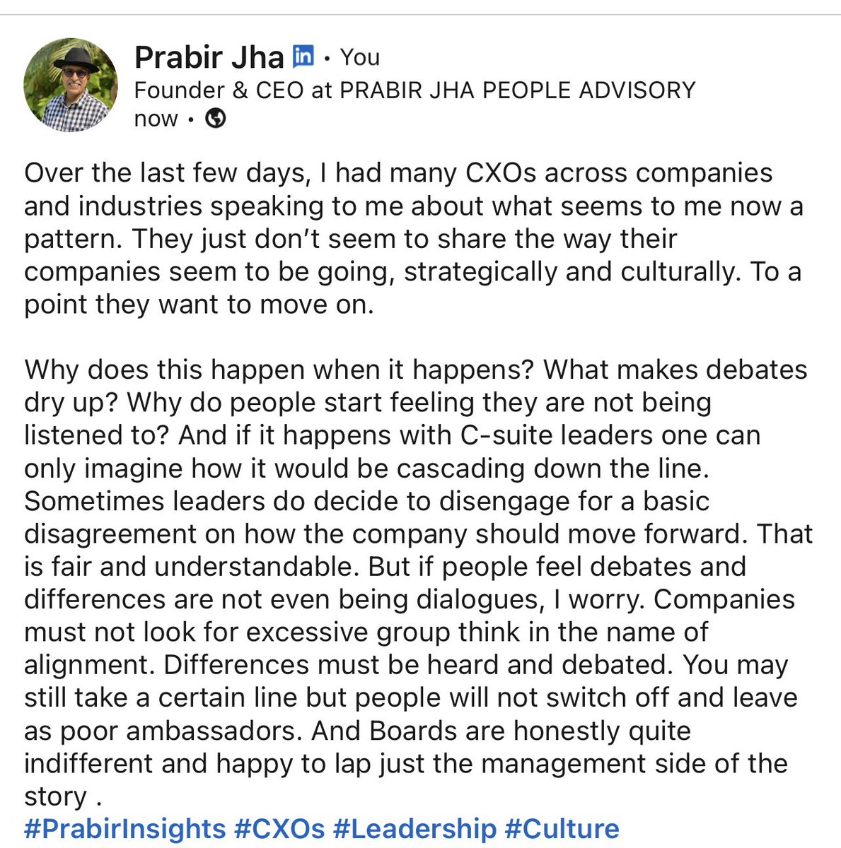 PrabirJha's tweet photo. #PrabirInsights #CXO #Leadership #Culture https://t.co/SPVTxkst3A