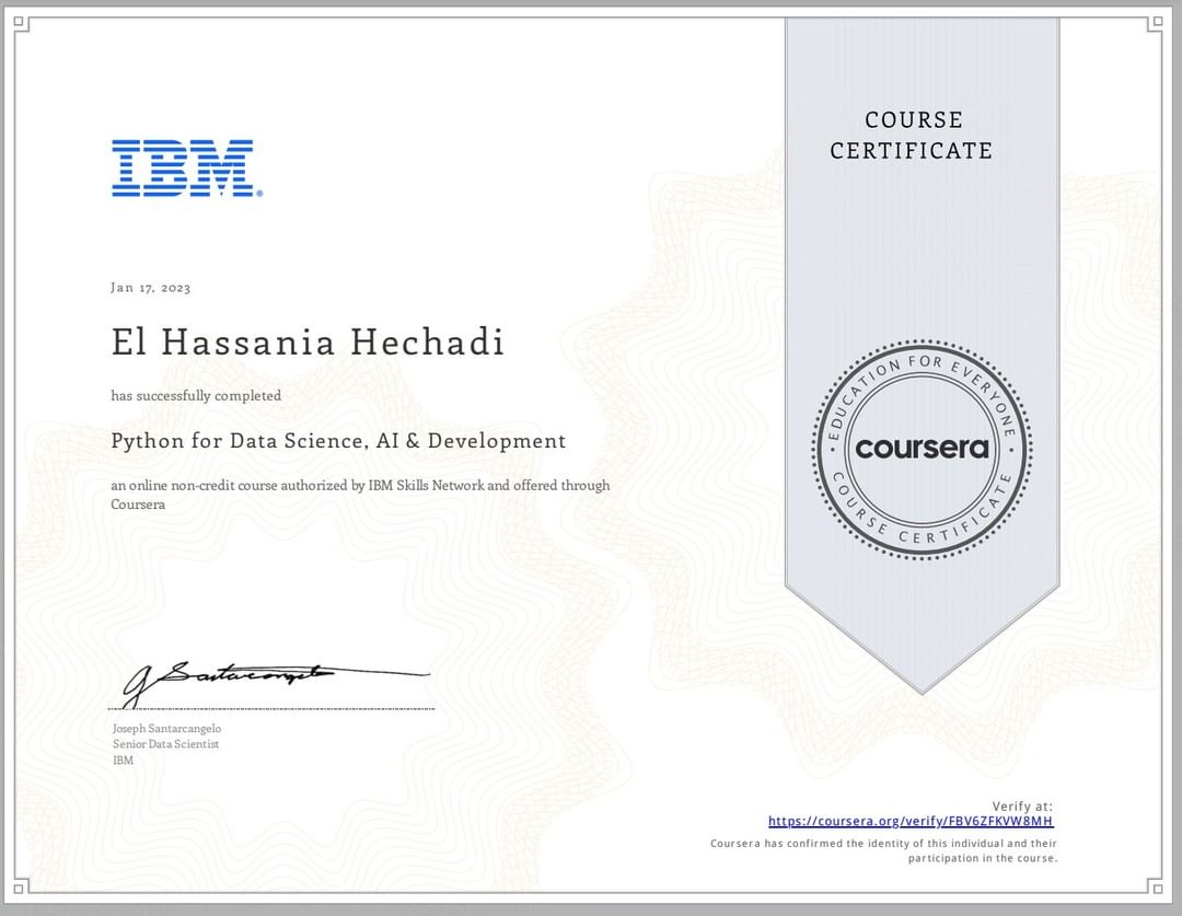 I’m happy to share that I’ve obtained a new certification: Python for Data Science, AI &amp; Development     Offered by <a href="/Coursera/">Coursera</a> from <a href="/IBM/">IBM</a> 

Thank you #IBM and #Coursera for this opportunity.

#IBM #Coursera #certificate