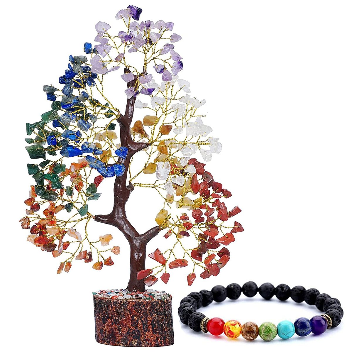 #etsy shop: Free Seven Chakra bracelet Christmas Sale Gift Seven Chakra Crystal Gemstone Bonsai Money Tree Golden Wire 300 Beads Home Decoration etsy.me/3QK1TQo #orange #birthday #newyears #purple #bonsaitree #treeofliife #crystaltree #wiretree #multigemstonetr