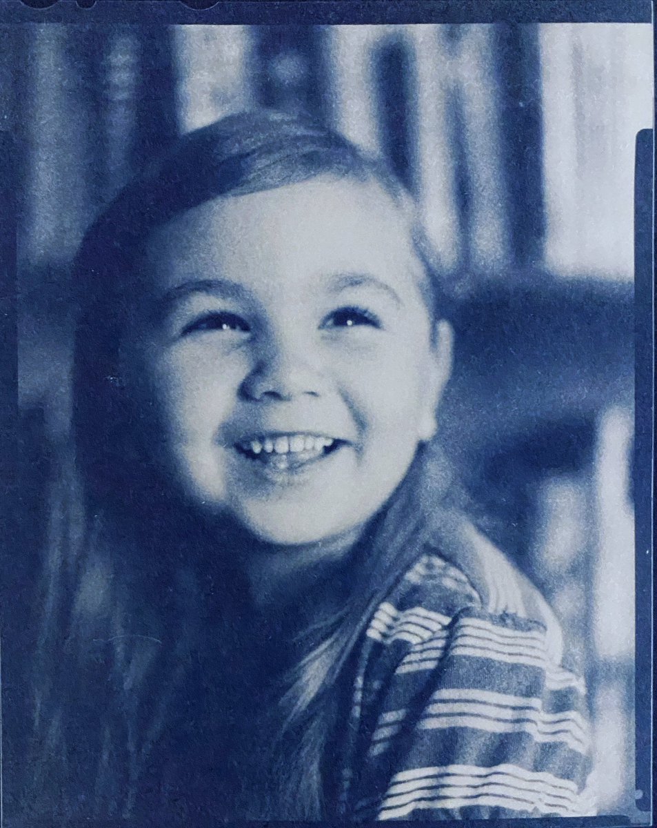 drewrog's tweet image. Packing continues and as it does old gems get uncovered. Gems like this cyanotype portrait I made of mini-me when she was 5. #altprocess #photography #cyanotype