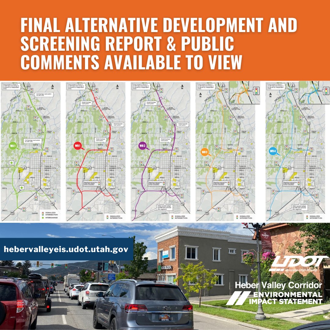 UDOTRegionthree's tweet photo. #HeberValley residents, @UtahDOT has published the Final Alternatives Development and Screening Report
and public comments received during the formal comment period in summer 2022. View the report at:
#HVCEIS: 🔗https://t.co/qGzNaO50Cy https://t.co/3c9NPbjlaV