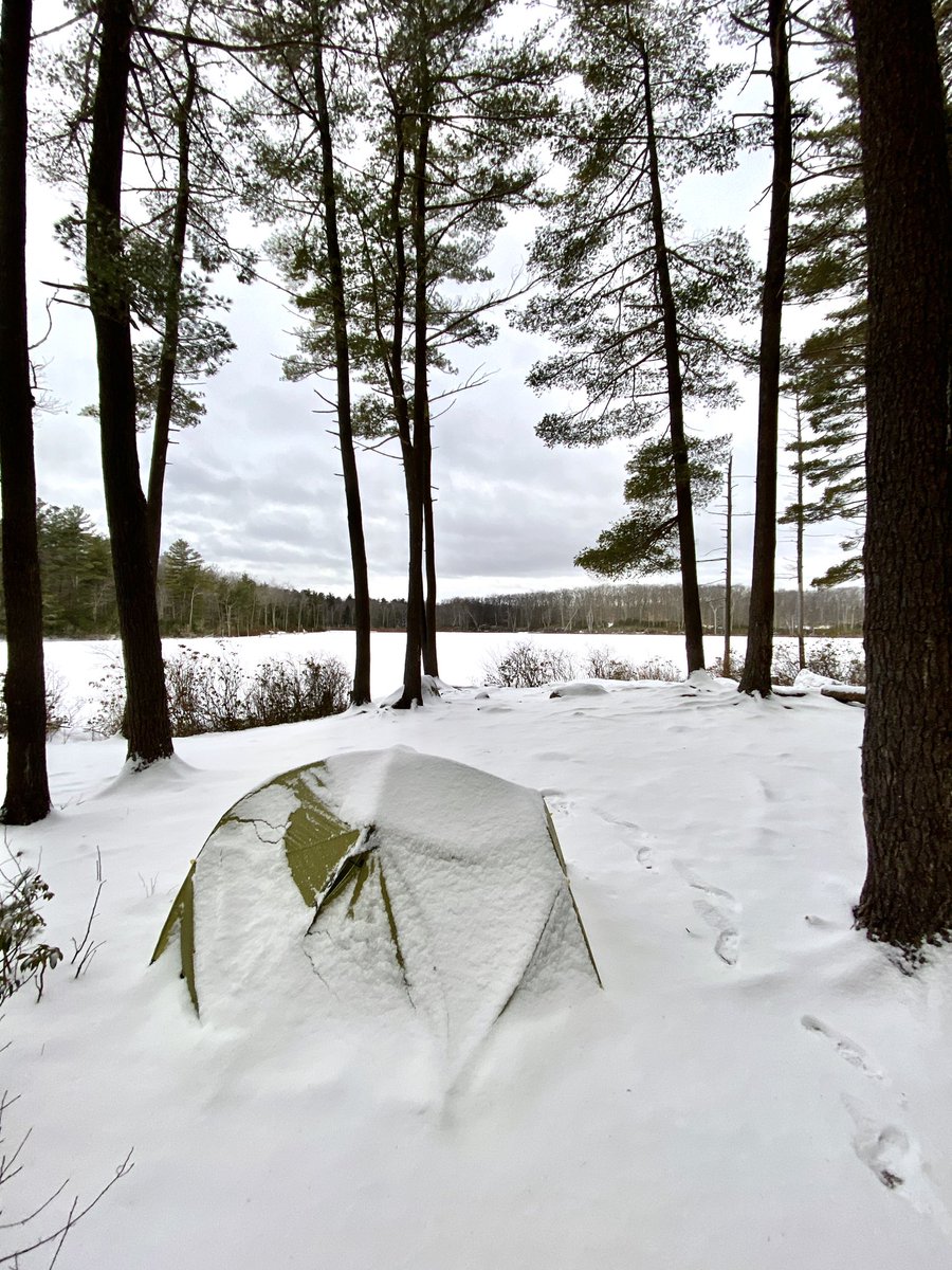 GregSaulmon's tweet photo. @DHTheWeatherNut I was backpacking in Central Mass. last night. Changed into my winter hiking boots last minute when I left the house. Still, surprised at what I woke up to! https://t.co/jXREboIxOV