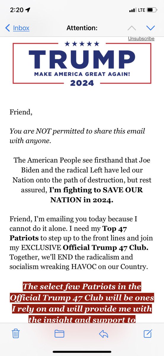 ImBarrowedTime's tweet photo. Iโm NOT permitted to share the email. ๐ณ๐ค๐
#GriftersGonnaGrift
#47clubmeetingtobeheldinprision
#doyourthingtwitter https://t.co/b4rzq7mogm
