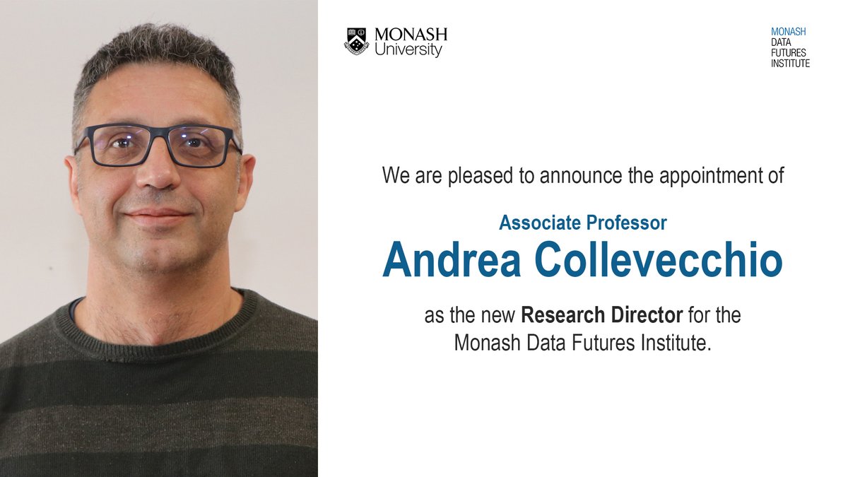 Excited to announce the appointment of A/Prof Andrea Collevecchio, from @Monash_Science, as the new Research Director for @MonashDFI.

We would also like to thank our outgoing Research Director - @giwebb for all his contributions.

Read full announcement: monash.edu/data-futures-i…