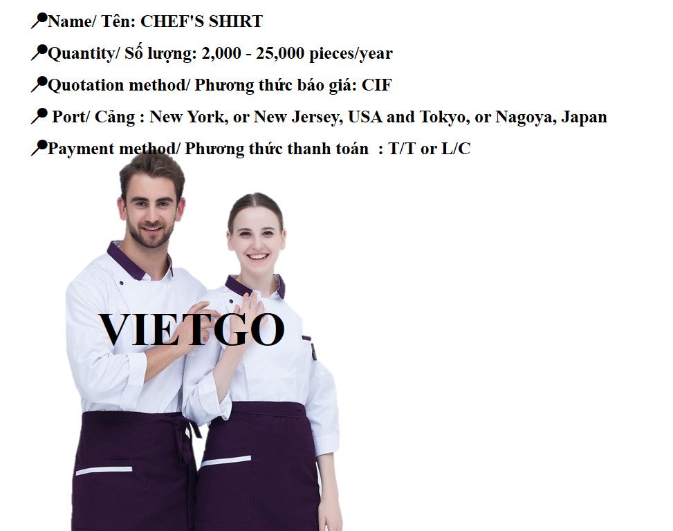 VietgoV's tweet photo. 📣📣Opportunity to export CHEF'S SHIRT to the US and JAPANESE markets

👉👉Get detail information on this link below: https://t.co/QYPV6Y7aPE

#Import, #Export,#Vietgo, #broker, #Trading , #buyinginquiry
 #chef'sshirt https://t.co/hhXruCpCkO