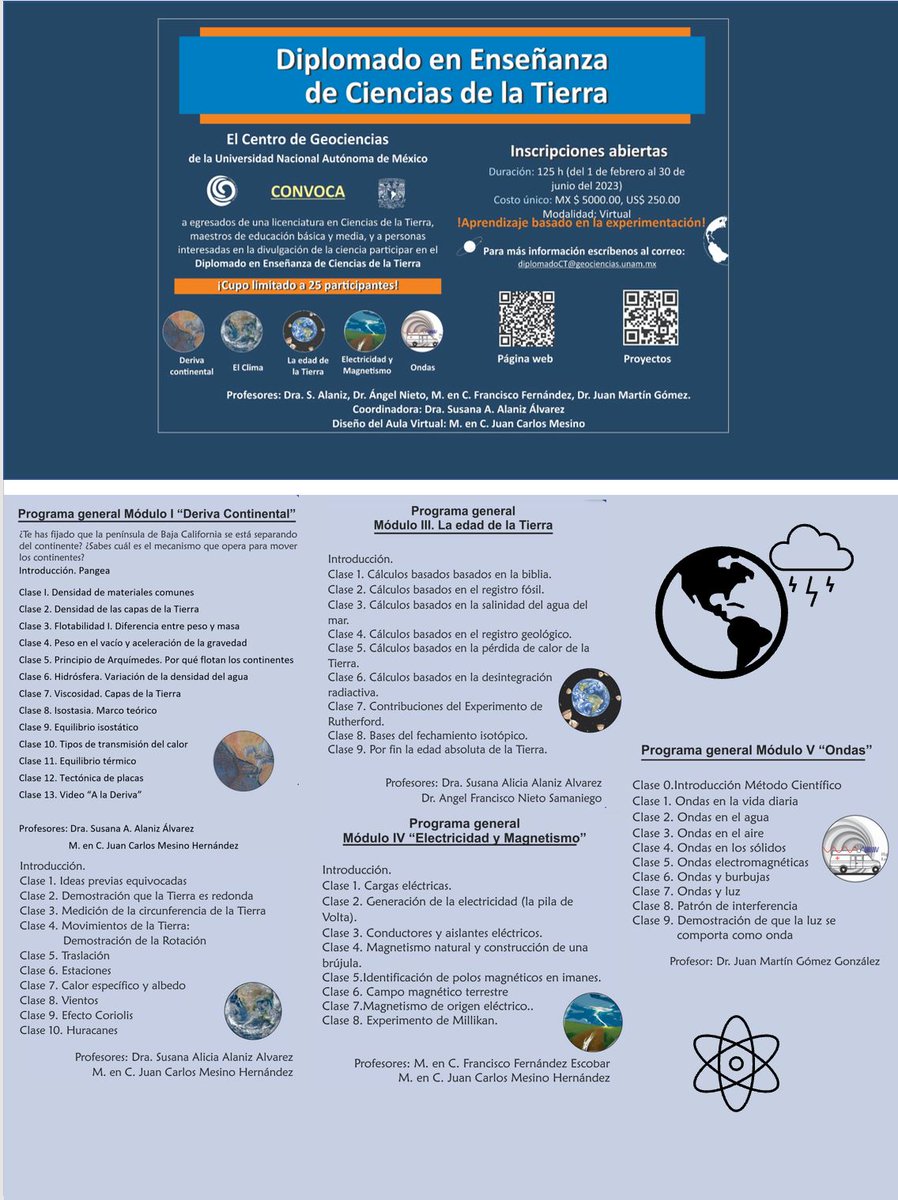 El Centro de Geociencias de la UNAM, México, invita al Diplomado en Enseñanza de Ciencias de la Tierra (online) a desarrollarse a partir del 1° de febrero.

📧Más información en diplomadoCT@geociencias.unam.mx

#educacionengeociencias #IGEO #laigeo #latinoamérica #elCaribe