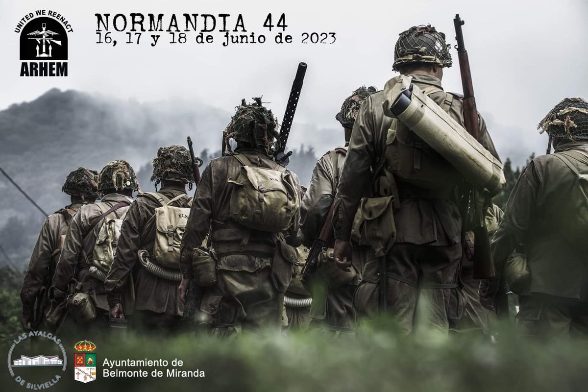 Comienza la cuenta atrás para Normandia 44. 16, 17 y 18 de junio de 2023 en Las Ayalgas de Silviella. Colabora Ayuntamiento de Belmonte de Miranda 
Foto del cartel de Patricia Jiménez Sánchez. 
Evento de la Asociación de Recreacionismo Histórico Arhem Asturias.<a href="/Arhem/">ar em</a> Asturias.