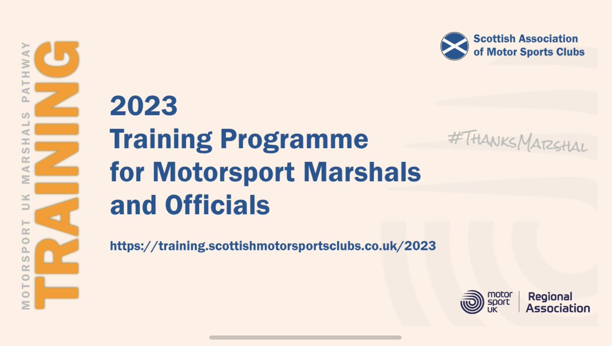 Online and in-person training for all grades of #motorsport marshals and officials - …aining.scottishmotorsportsclubs.co.uk/2023 #ThanksMarshal