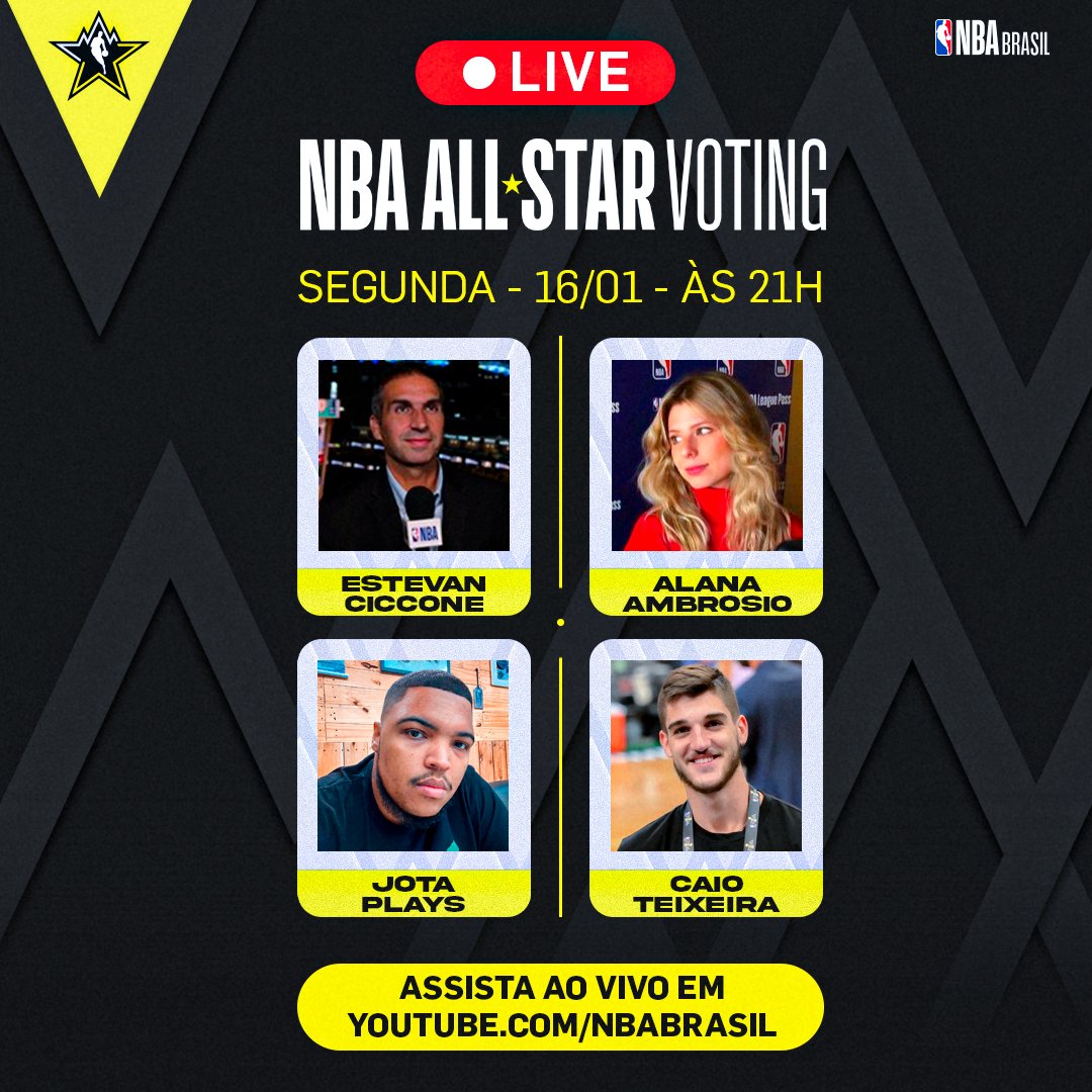 NBABrasil's tweet photo. É a ÚLTIMA semana de votação para o #NBAAllStar Game 2023, e o nosso time estará AO VIVO nesta segunda (16/01), às 21h, em nosso YouTube, pra trocar aquela ideia sobre o #NBAAllStarVoting! 🌟  Link: https://t.co/i05UvkXpB8 https://t.co/kOj8bwIwCy