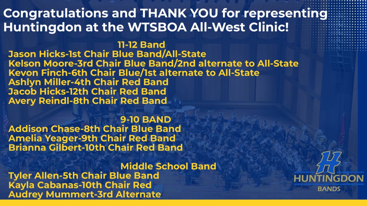 jkee10's tweet photo. Congratulations to the following students for making the West Tennessee Band and Orchestratra All-West Clinic. https://t.co/xZCqbCMmcn