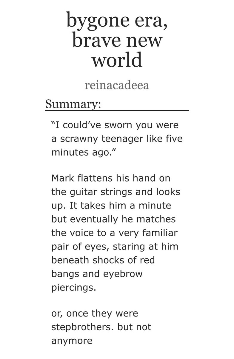 reinacadeea's tweet photo. bygone era, brave new world by reinacadeea, yumark, (and they were stepbrothers, but not really), ficlet 
https://t.co/VKRGxPwIKe https://t.co/6ge7xzZMyx