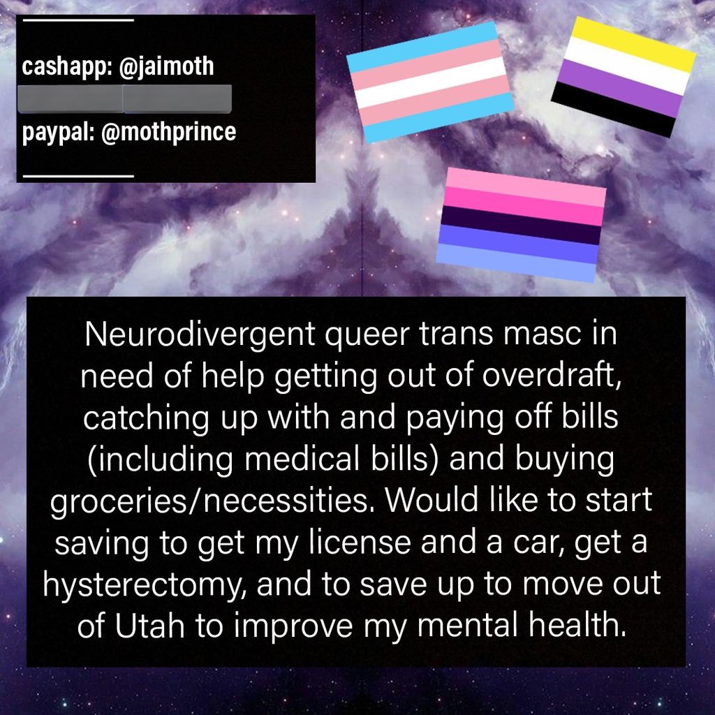 xmothprincex's tweet photo. New goal: $8000
Desperately in need of help with debt/overdraft, bills, getting food, etc. Pls rt/donate if u can.
Gfm: https://t.co/o5Z2g1sG52
Cashapp: $jaimoth
PP: @/mothprince
#MutualAid #MutualAidRequest #LGBTQCrowdfund #TransCrowdFund #GoFundMe #NonbinaryCrowdfund https://t.co/FQFQxRTjRC