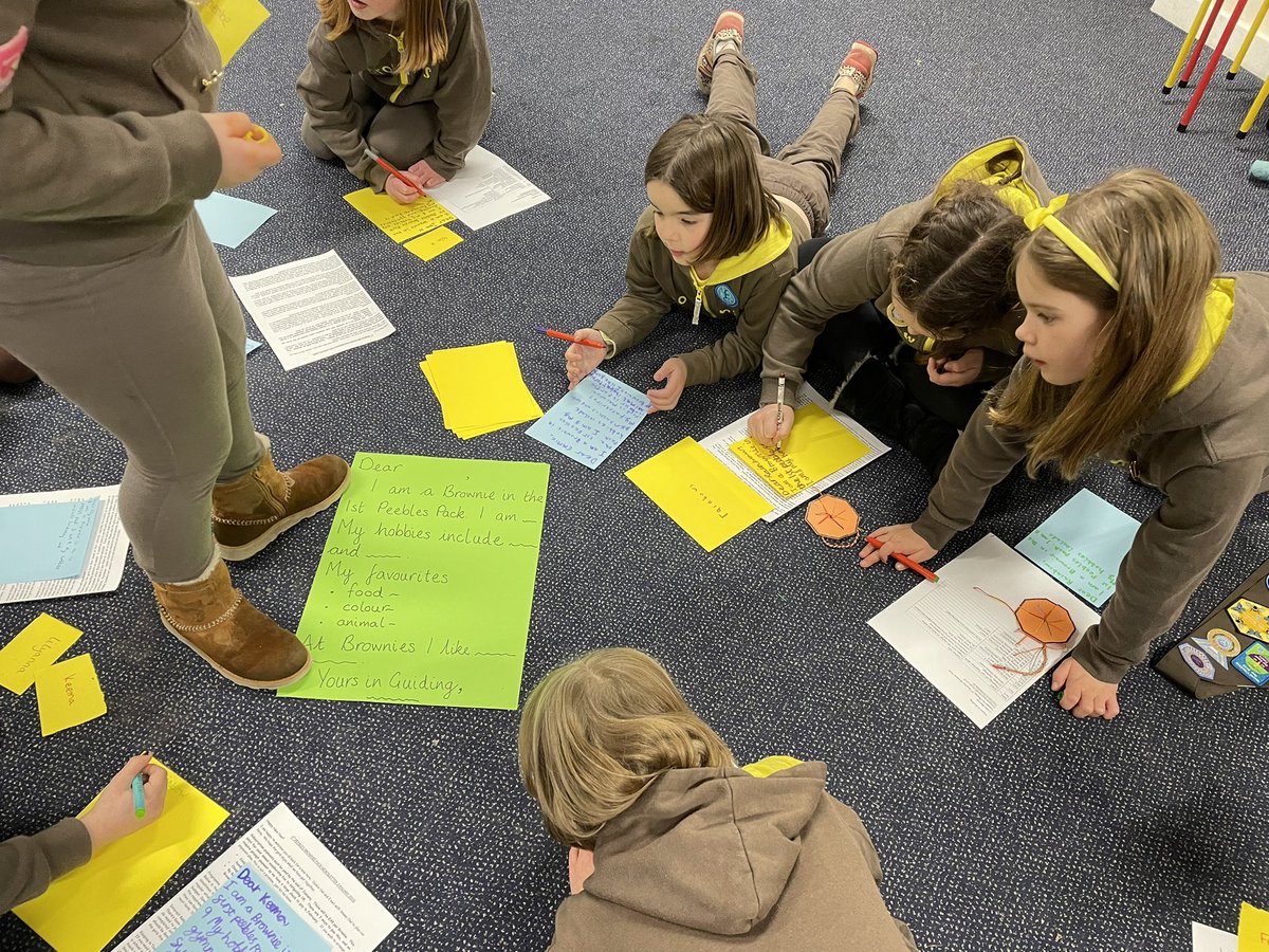 1stPeebles's tweet photo. Tonight we wrote letters to our pen friends at 2nd Hawick Rainbows as part of our #TogetherWithFriends Challenge. We finished our friendship bracelets for them too. Lovely attitude girls! @GirlguidingScot @Girlguiding @BordersCounty https://t.co/vLwr4mQwdK
