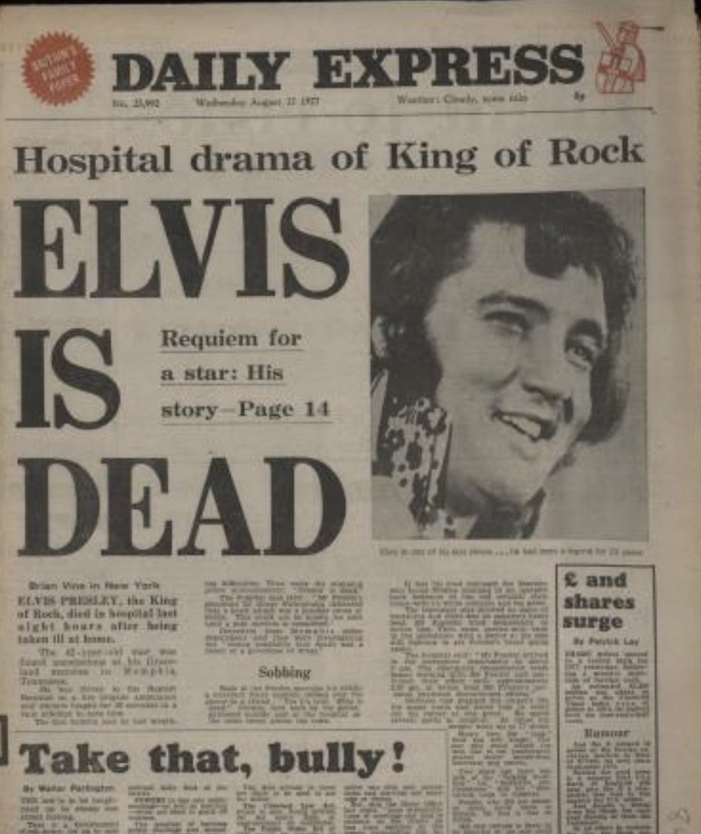The70Years's tweet photo. It was the 70s, one of the biggest newsflashes of the decade was Elvis, do you remember where you were when the news broke in 1977 …..#1970s #70s #nostalgia #vintage https://t.co/hPtiAy6U95