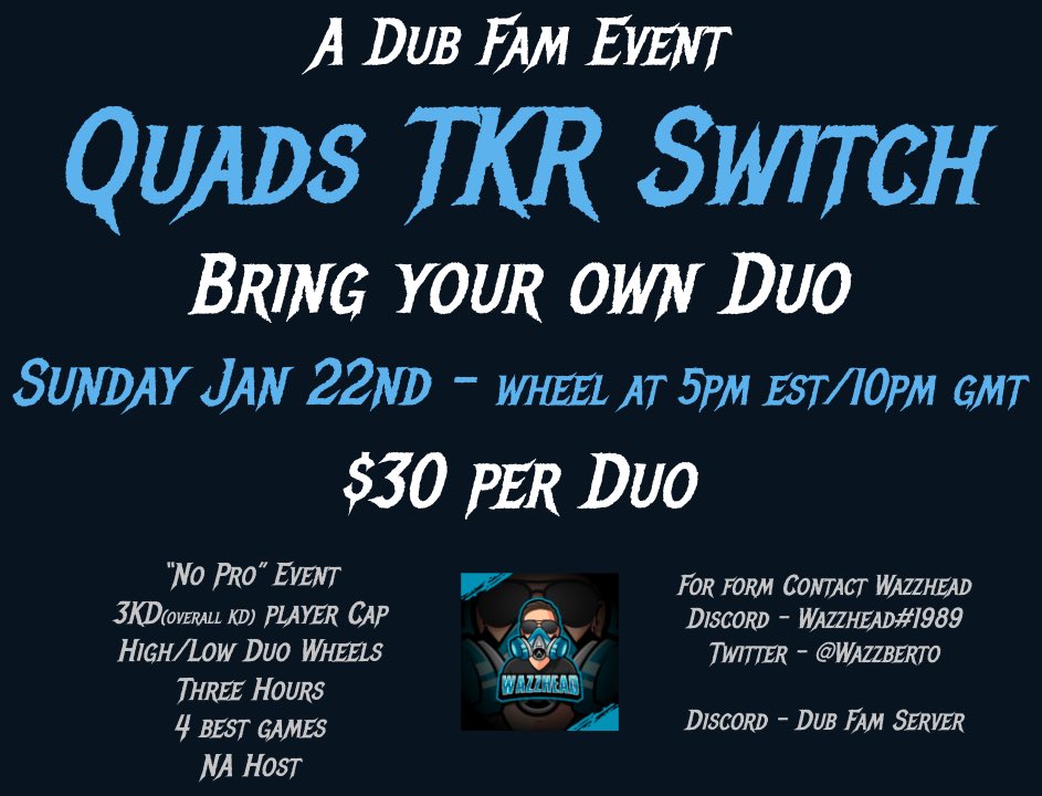 Bring your duo! Quads TKR switch Sunday, Jan 22nd! #Warzone2