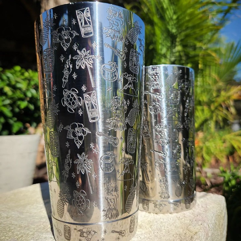 KegWorks's tweet photo. The Urban Bar Tiki Pattern Weighted Boston Shaker Tin Set is one of our popular bar tools. The polished steel finish &amp; etched tiki graphics make these shaker tins stand out on your bar when making tropical cocktails. Get this groovy shaker now! (📸: IG thevibeistropical)