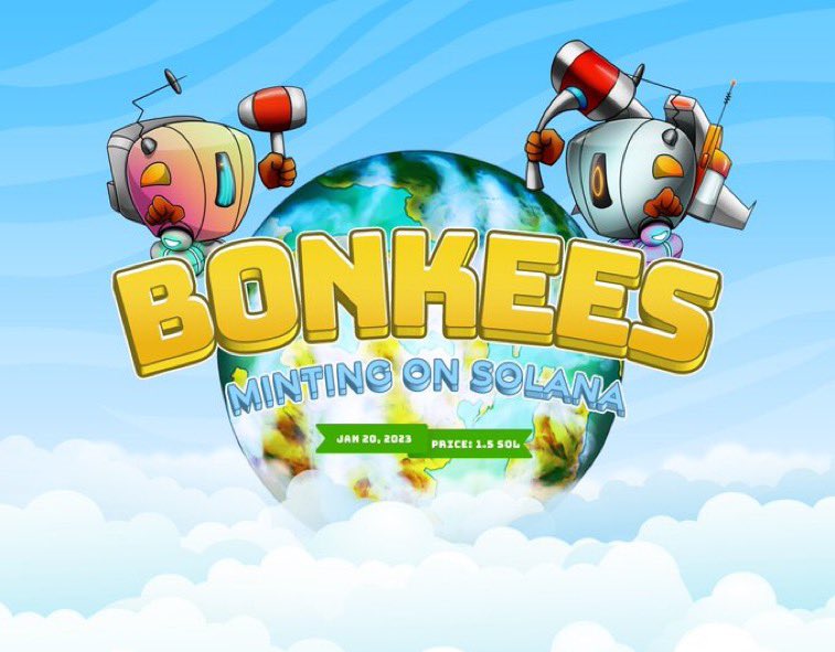 Hey hey, sup guys! 👋

I've partnered with <a href="/bonkeesNFT/">BONKEES (MINTING NOW)</a> 🥳

Head to discord and say the code word "Banana Bread" to get on WL. The first 500 people to say this will get the WL role. 🎁

👾 For Discord: discord.gg/QNhHY6aDYP 

#NFTs #SolanaNFTs