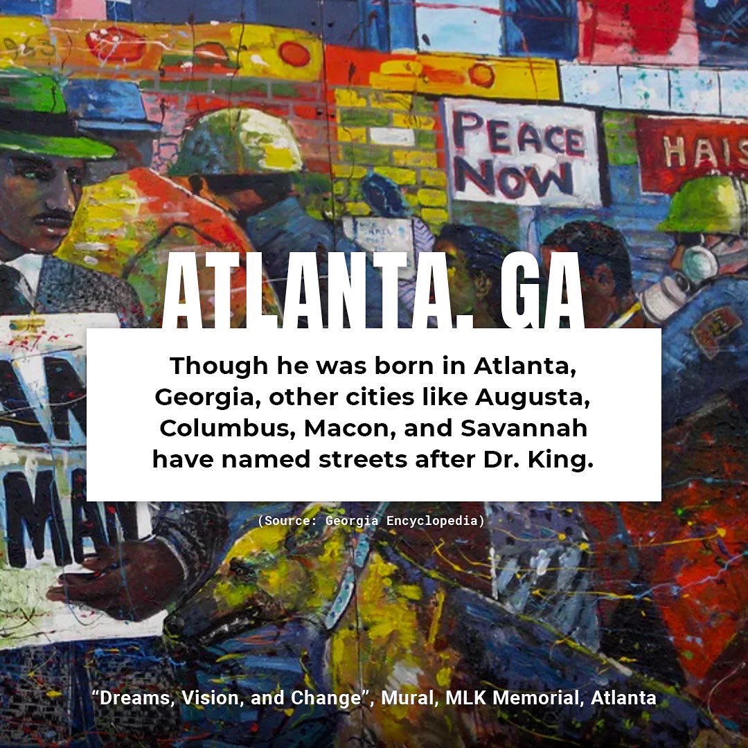 Dr. Martin Luther King Jr.'s legacy spans far and wide, with approx. 955 U.S. streets named in his honor. 41 states, the District of Columbia, and Puerto Rico have at least one street bearing his name. Here’s a look at the history of some of the streets honoring MLK Jr. #MLKDay