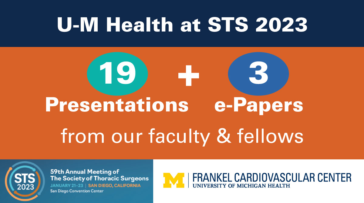 Our team is showing up strong to #STS23 in San Diego! Check out our presentations and posters as we cover the present and future of thoracic surgery. More info: umcvc.org/cvc-sts