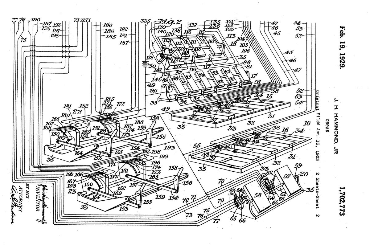 MuseumCastle's tweet photo. On This Day in Hammond History in 1923 Hammond submitted the paperwork for his Organ which would become patent number 1,702,773. 
To learn more about the Pipe Organ, visit our YouTube channel and watch The Hammond Weekly episode dedicated to it: www.https://t.co/XQloOpGzXk https://t.co/LQtSqXu98M