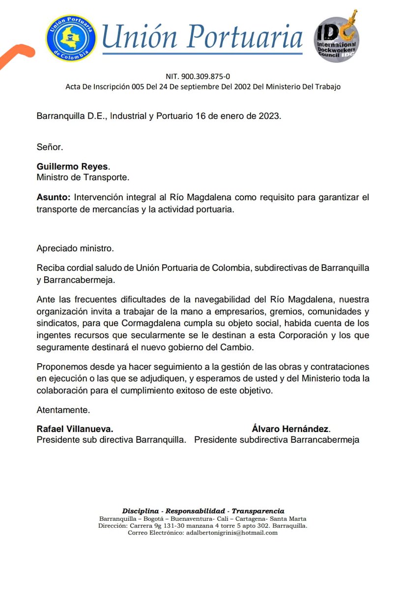 Union portuaria subdirectiva Barranquilla tweet media