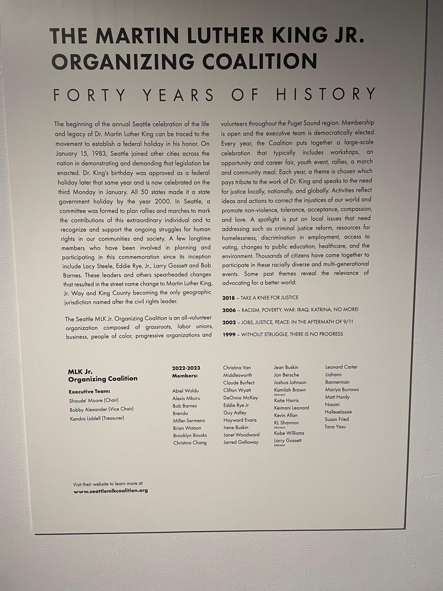 A big shout out to our wonderful partners at <a href="/naamnw/">NW African American Museum</a> and the new exhibit highlight our long history protesting these streets!  #MLKSEATTLE