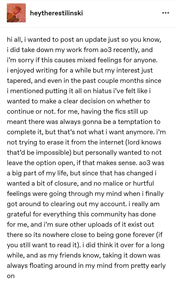 Dreamland_Bot's tweet photo. tbhyourelame via tumblr: https://t.co/PHeD3iVBP3

"...i don’t anticipate uploading stories for any fandom in the future, but thank you for your support and joy all this time :) it has been crazy. <3

– dakota" https://t.co/Akx9tdnuu7