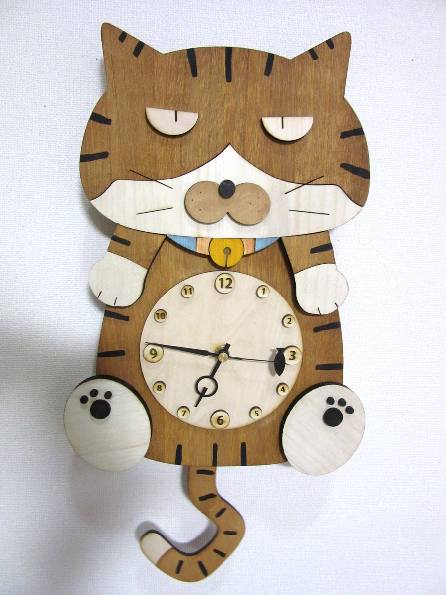 「OSCAR 目が変わると別にゃん#こんなん作ってます #手作り  #猫時計 #木」|NEKO3のイラスト