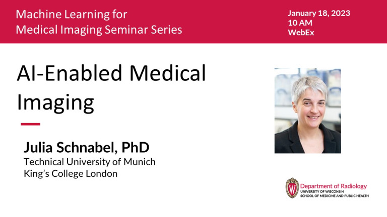Pallavi_Tiwari's tweet photo. Excited to welcome Dr. Schnabel @ja_schnabel as our 1st speaker for the 2023 ML4MI Seminar Series this Wednesday, Jan 18th at 10am Central (11am EST). Please DM for webex link. @UWiscRadiology @UWMadison_BME @uwsmph @UWCarbone @dherarr @KMJ4258 @CGlideHurst @mimrtl @TyBradshaw11 https://t.co/l29syuXQ7c