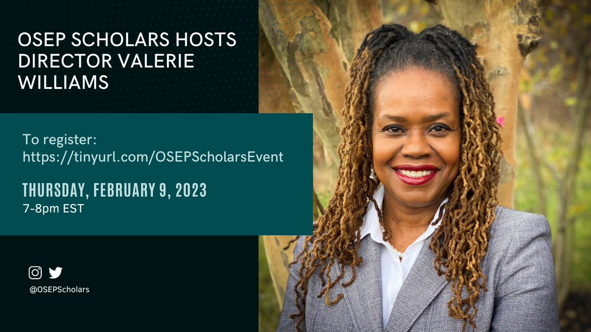 We cannot wait to hear from Director Valerie Williams. Join us! To register: tinyurl.com/OSEPScholarsEv… #OSEPScholars