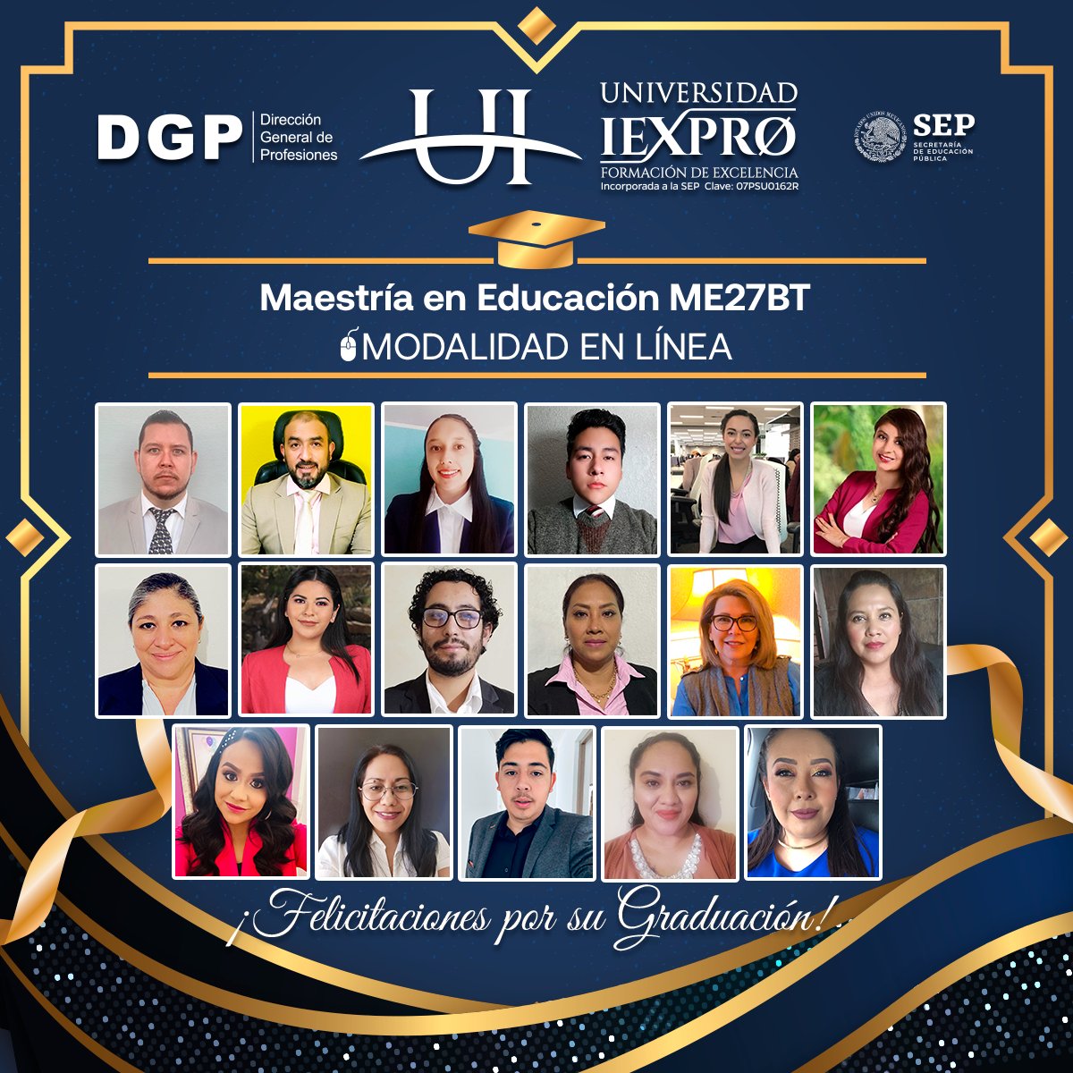 IexproU's tweet photo. Felicidades a las egresadas y egresados del grupo "ME27BT" de la #Maestría en #Educación  por culminar esta etapa de su formación profesional. 👩‍🎓👨‍🎓

Les deseamos un futuro con mucho éxito. 
#YoSoyIEXPRO 
#Egresados #IEXPRO https://t.co/Ol48SWkkCh