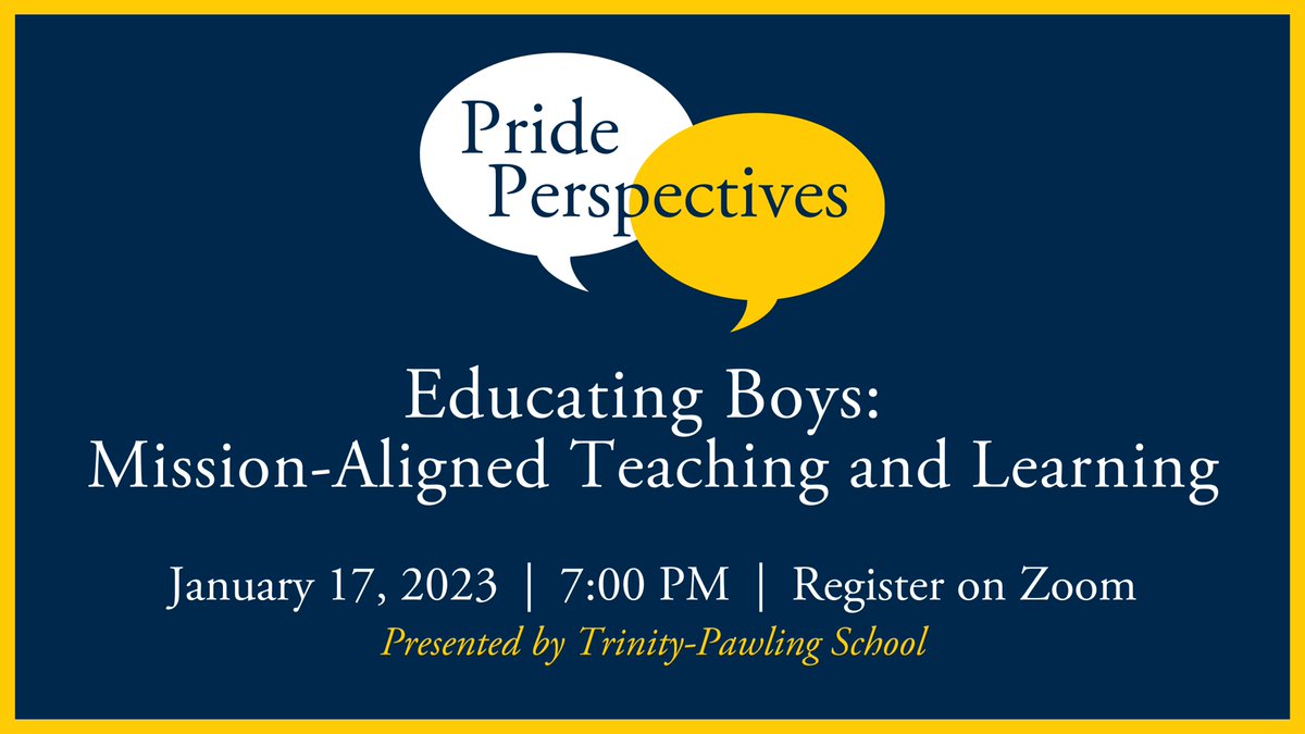 TPSHOS's tweet image. Our Pride Perspectives webinar series will continue tomorrow evening. Looking forward to sharing more about our mission and programs, alongside an inspiring team of educators. #Onward

Educating Boys: Mission-Aligned Teaching and Learning 
January 17 at 7:00 PM
