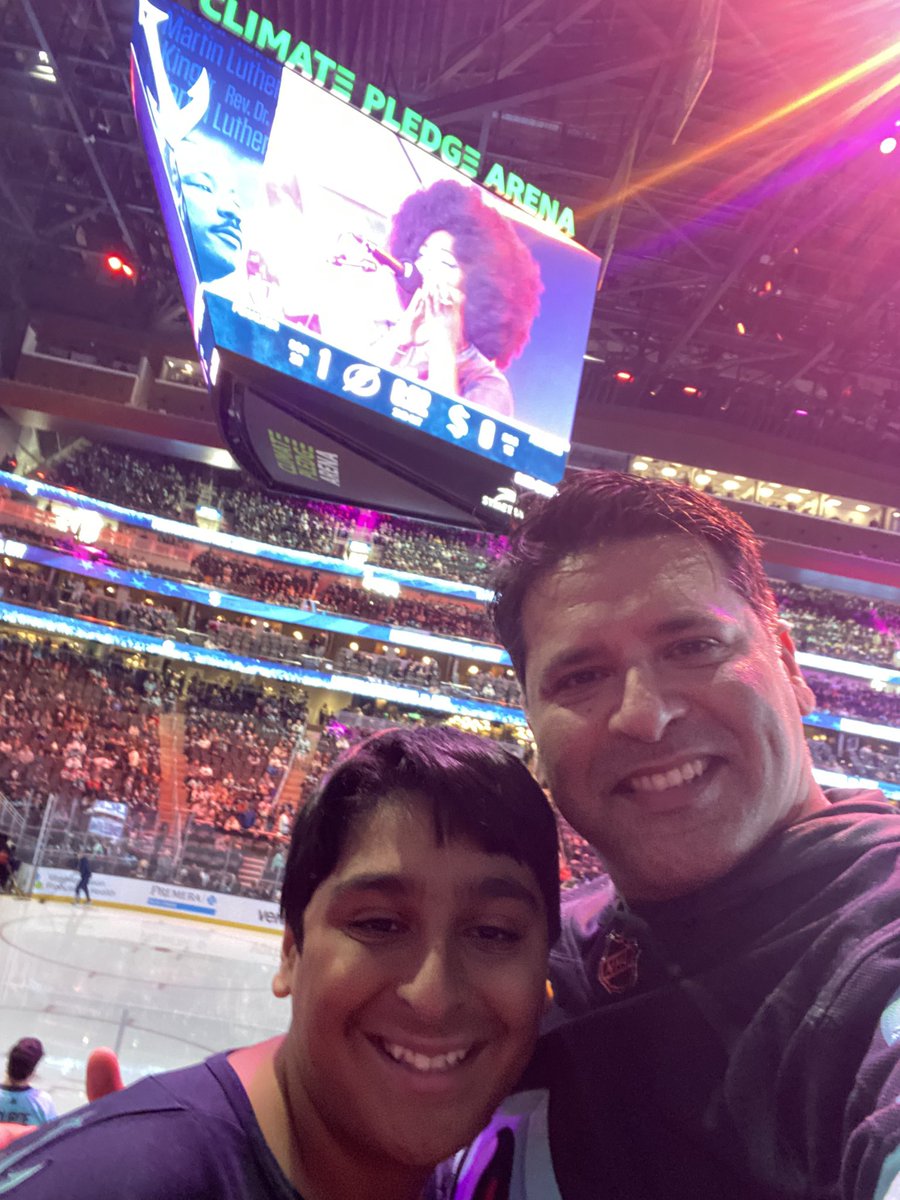 ubashir's tweet photo. Father son time on #MLKDay2023 with a #SeaKraken day game! Go @SeattleKraken for the 9th straight win! https://t.co/WQ9G6lHOhM