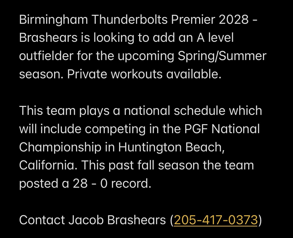 👀 for that A level outfielder to join our roster! Distance can be accommodated so reach out and see if it’s the right opportunity for you.