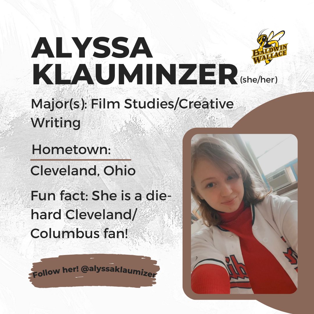 🌟STUDENT SPOTLIGHT🌟
Meet Alyssa Klauminzer! She is a Film Studies/Creative Writing major from Cleveland, Ohio and her fun fact is that she is a huge CLE/CBUS fan! 

Want your own spotlight? DM the above information and a SFW picture to be promoted!