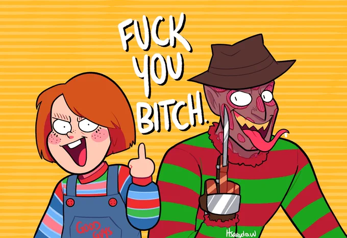 i realize that i draw these two hanging out a lot and it's bc they were my first two slasher favs - i think they'd either be best pals or bitter rivals  