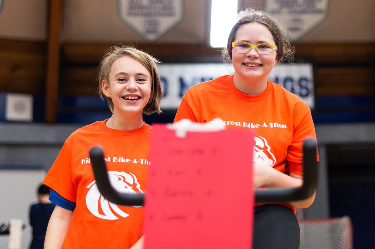EPSBNews's tweet photo. Students at Hillcrest School got a kickstart on fundraising with their annual bikeathon! 125 riders took turns on stationary bikes and enjoyed games and karaoke in between rides. They raised around $4,700 for leadership activities and organizations like @YegFoodBank. #yeg #EPSB https://t.co/YAiW1TvHKB