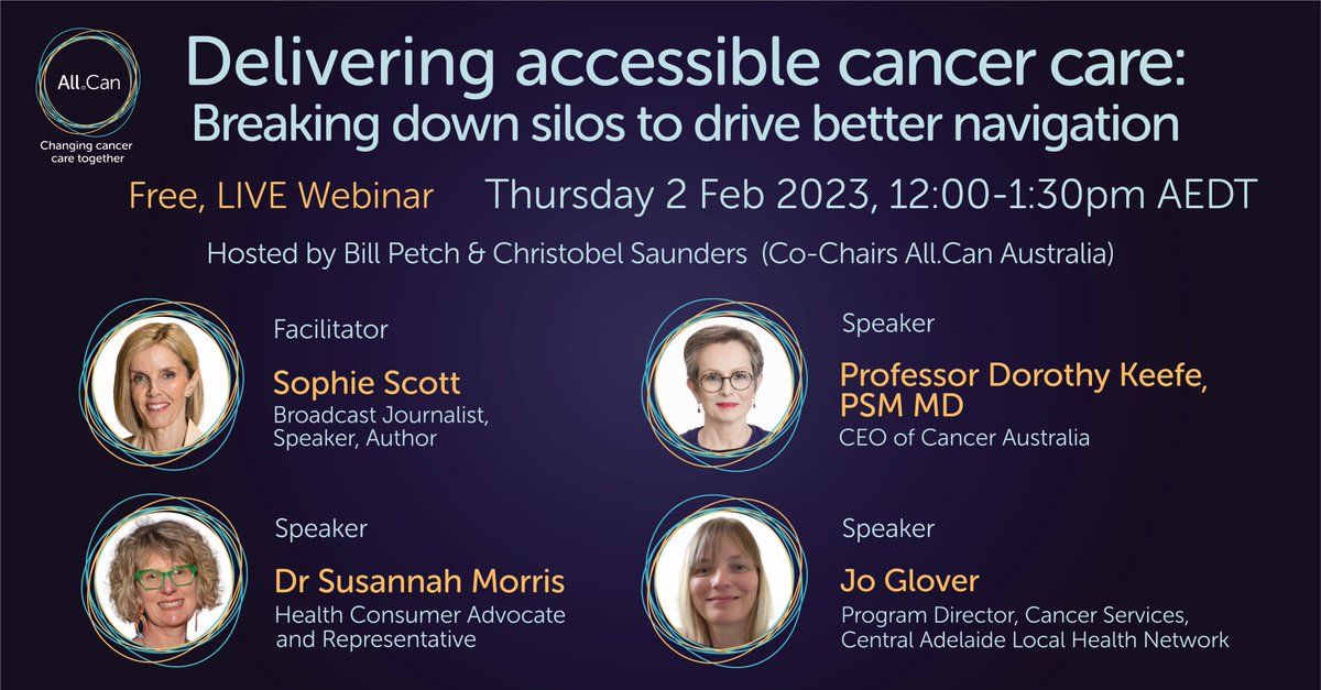 Want to learn more about what is currently being done to build more efficient and integrated #cancercare services? Join us at our webinar on Thurs 2 February 12:00-1:30pm AEDT, with a special address from @Mark_Butler_MP. Register: events.golive.com.au/88ec5dcf-d065-….